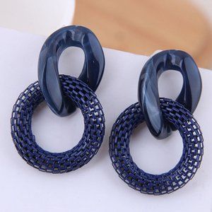 Dark Blue Acrylic & Metal Double Loop Earrings (E03)